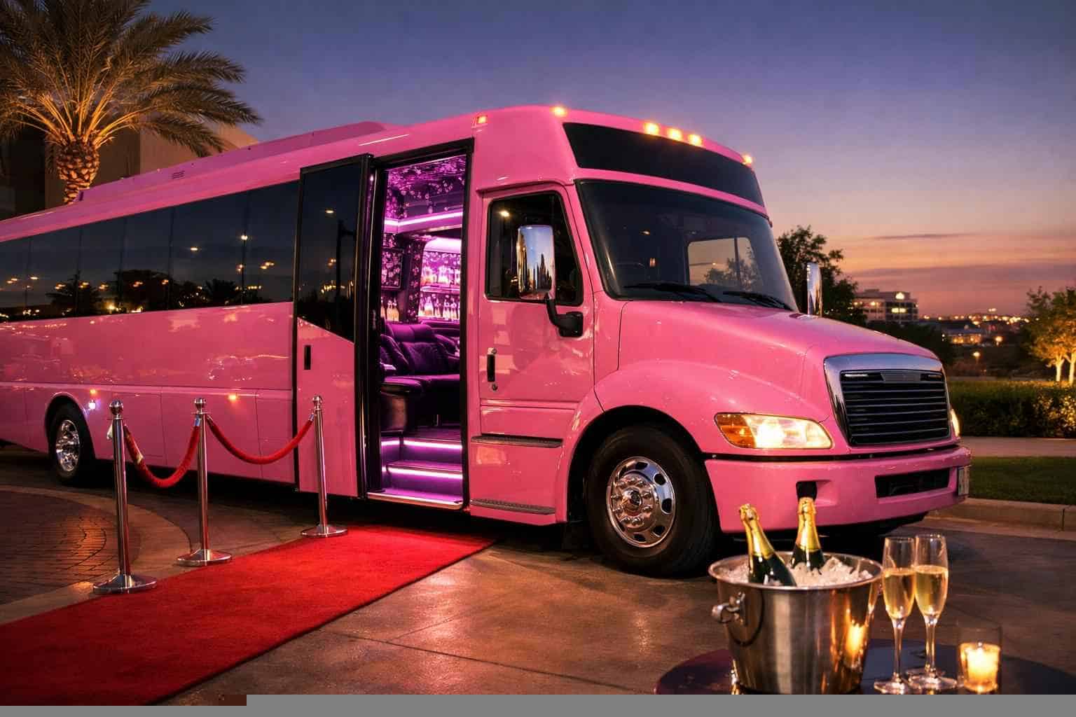 Luxury Pink Party Bus Rental in Allen Texas