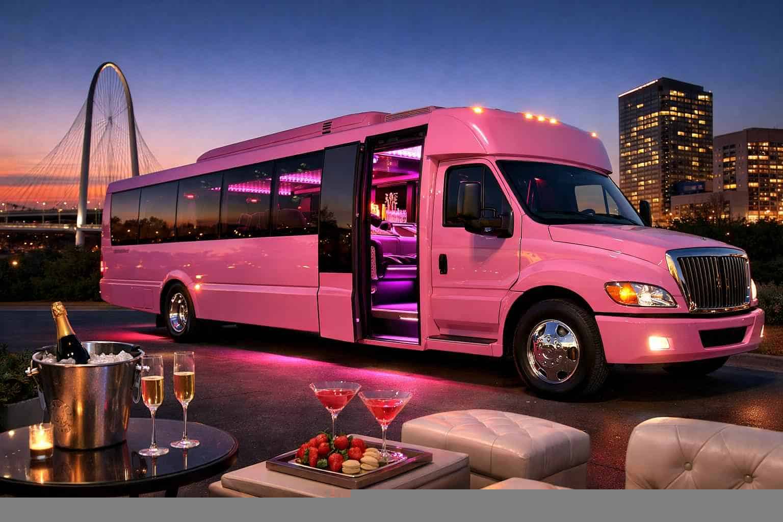Luxury Pink Party Bus Rental in Frisco Texas