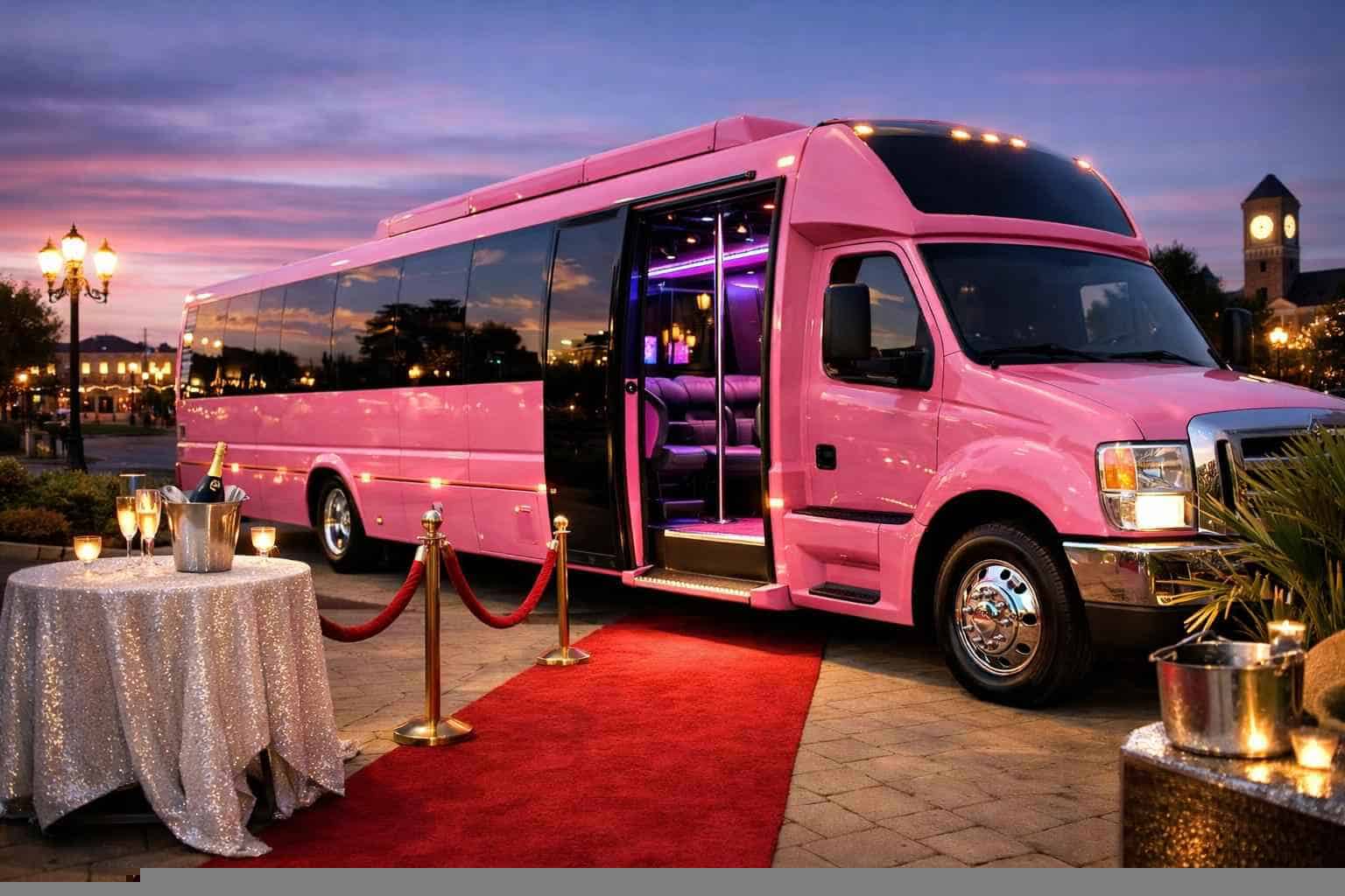 Luxury Pink Party Bus Rental in McKinney Texas