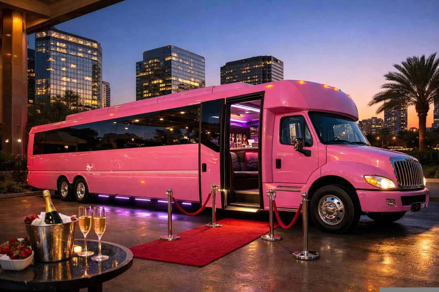 Luxury Pink Party Bus Rental in Plano Texas