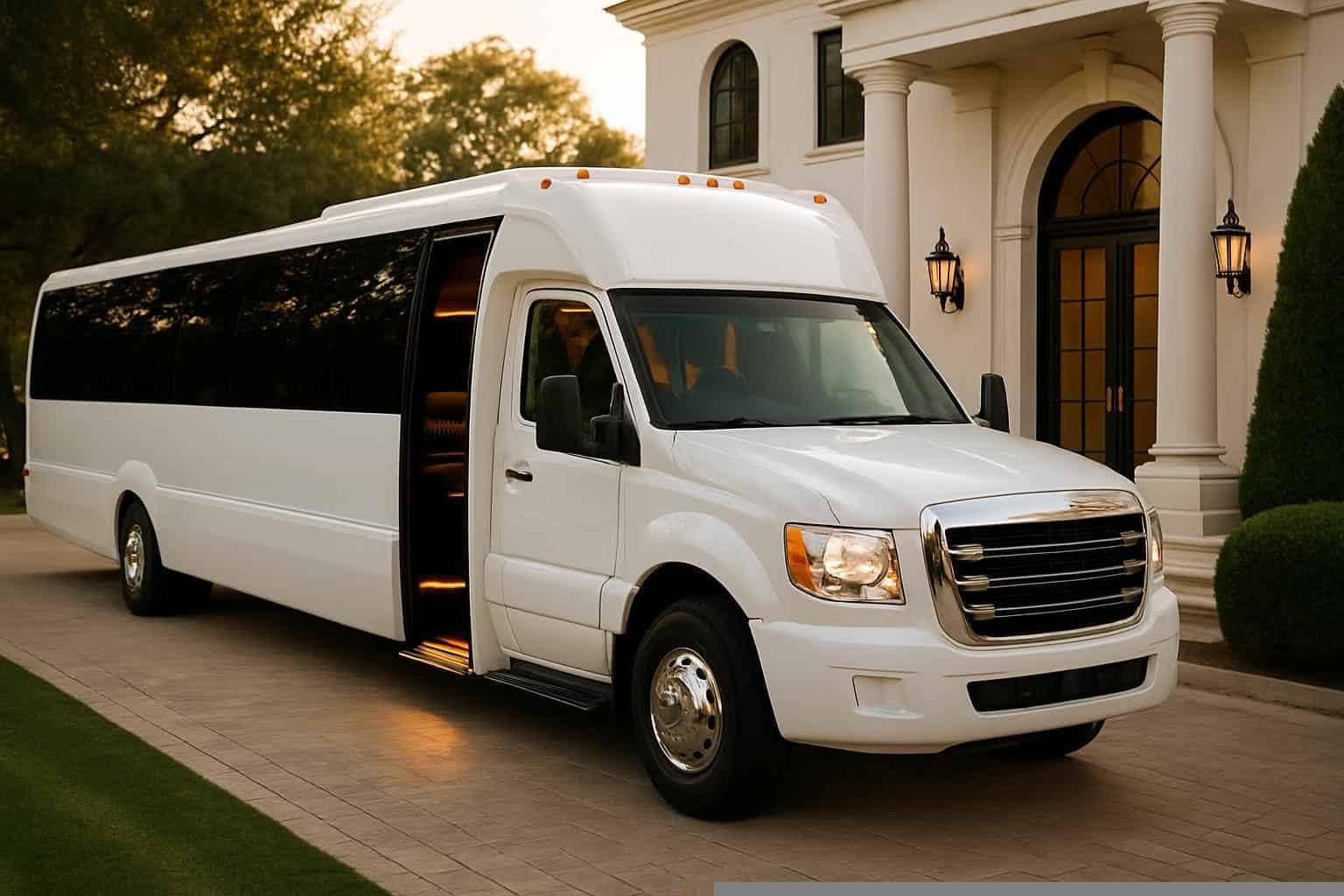 Luxury White Party Bus Rental in Addison Texas