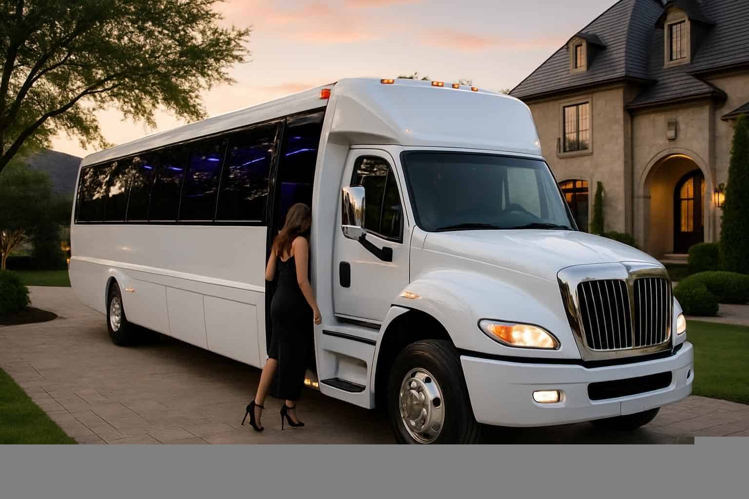 Luxury White Party Bus Rental in Coppell Texas