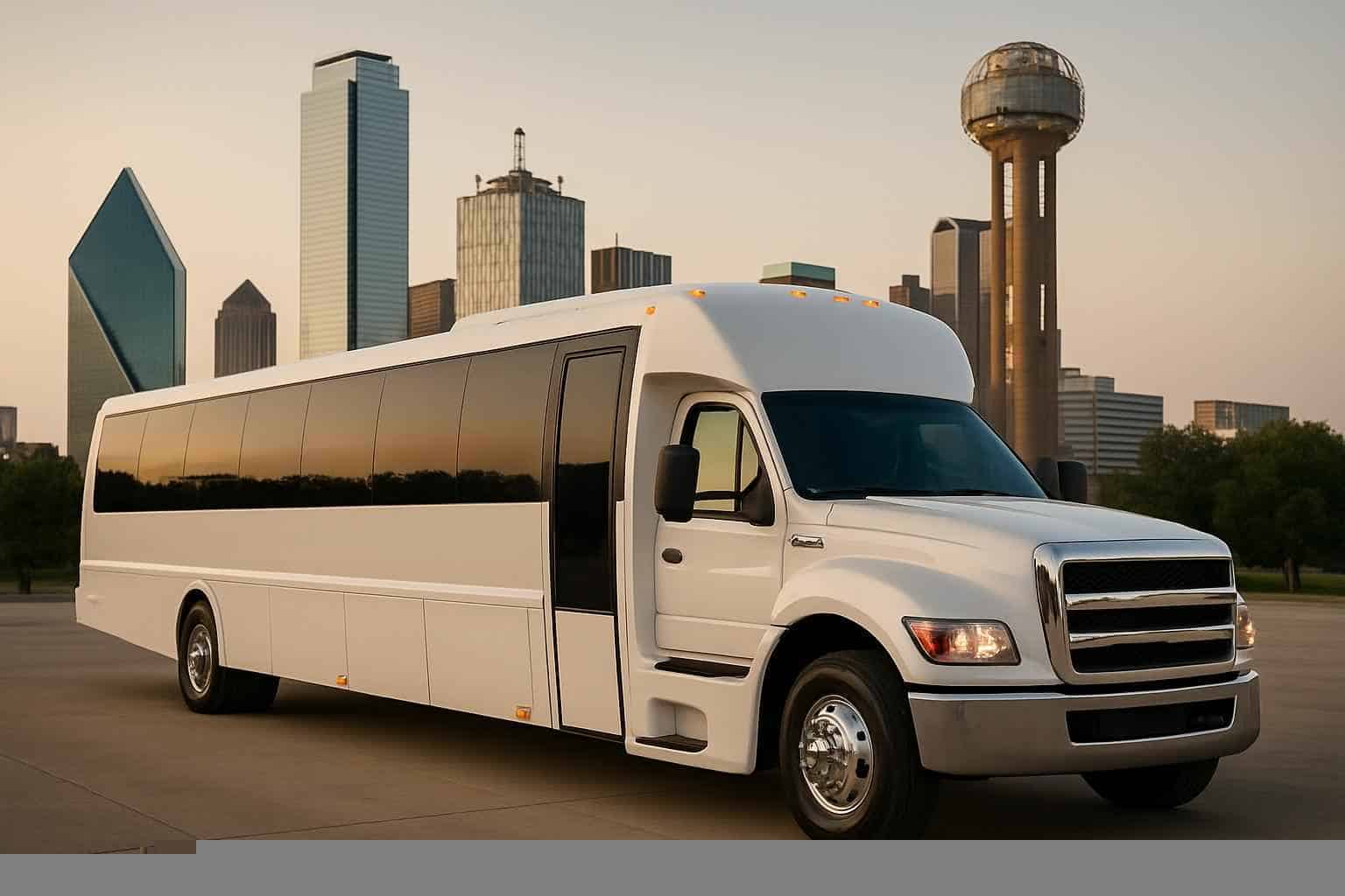 Luxury White Party Bus Rental in Dallas Texas
