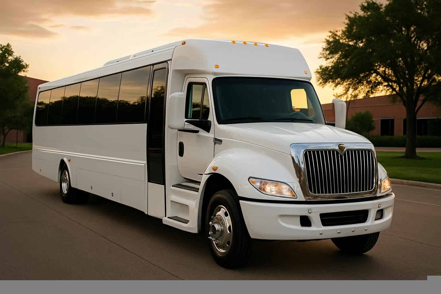 Luxury White Party Bus Rental in Farmers Branch Texas