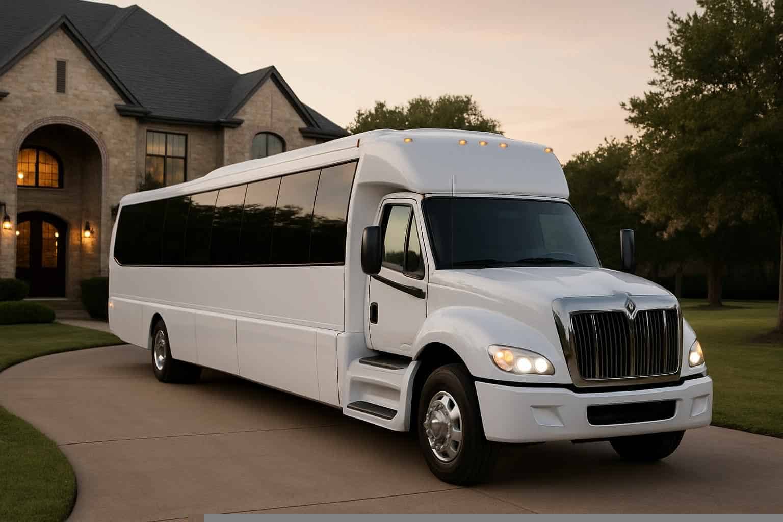 Luxury White Party Bus Rental in Flower Mound Texas