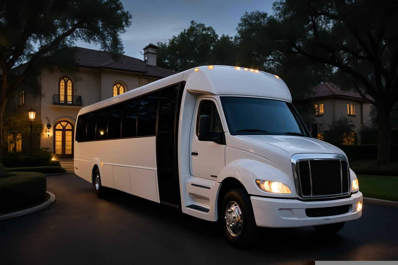 Luxury White Party Bus Rental in Highland Park Texas