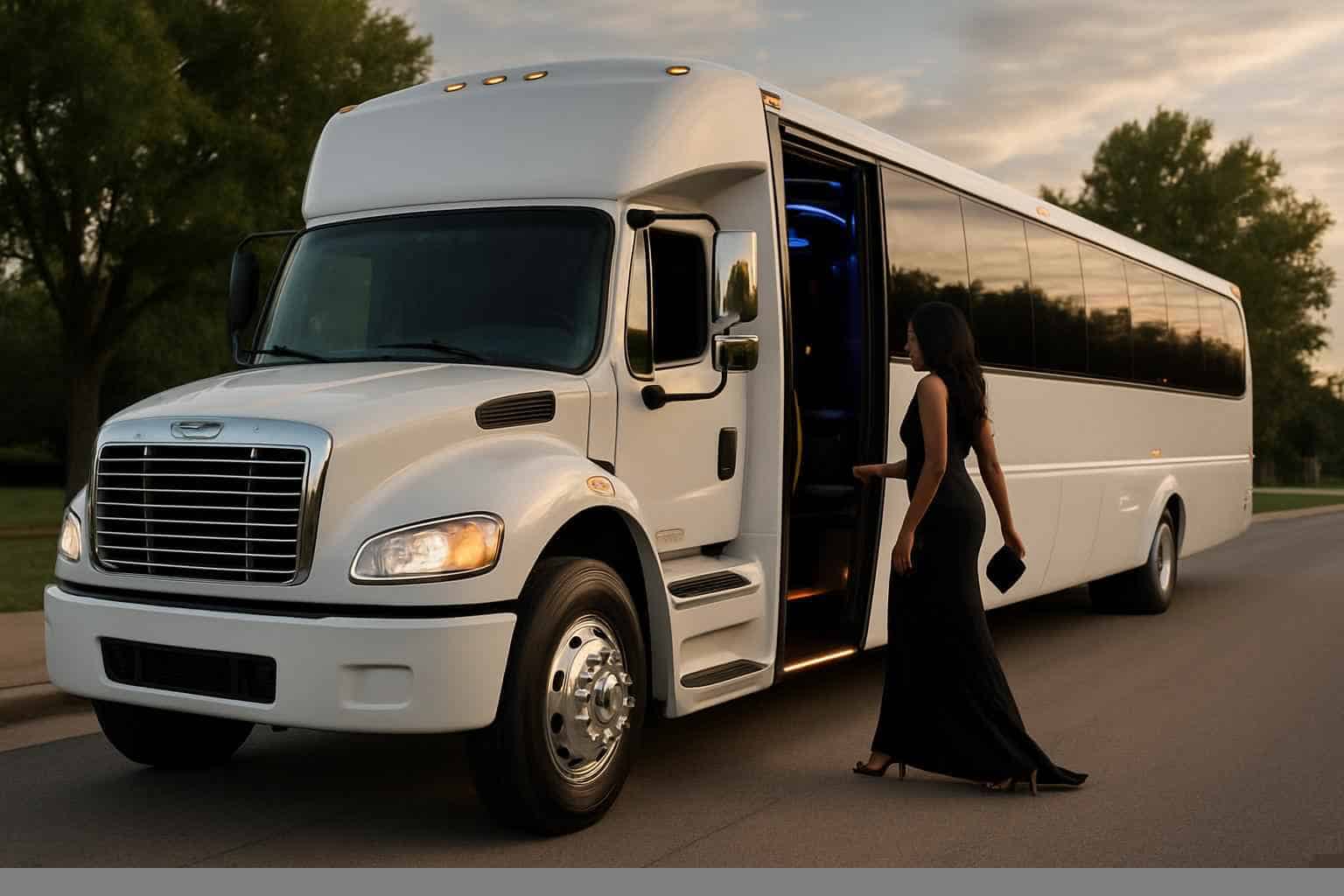 Luxury White Party Bus Rental in Irving Texas