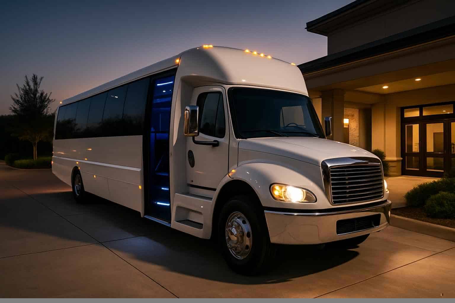 Luxury White Party Bus Rental in Lewisville Texas