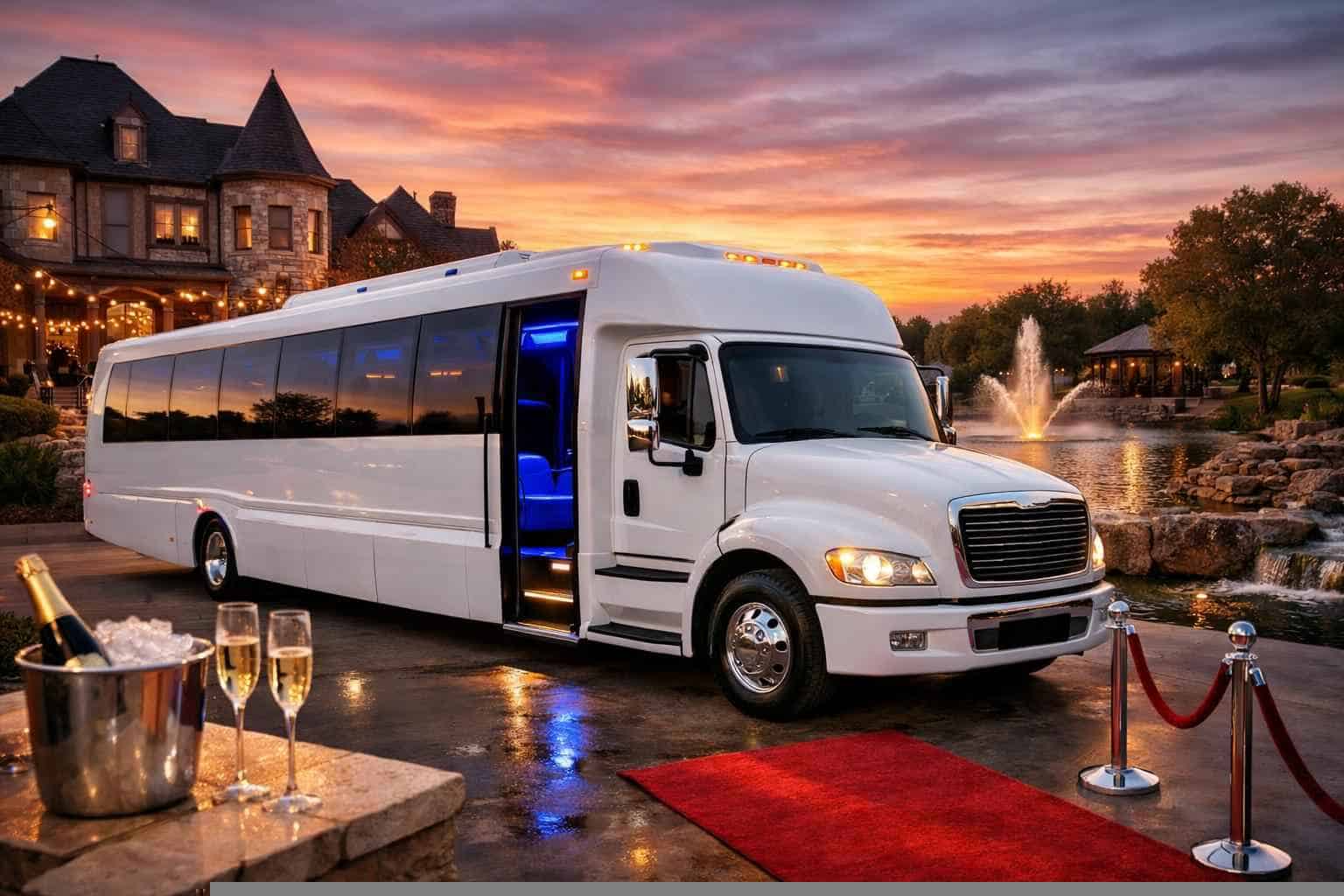 Luxury White Party Bus Rental in McKinney Texas