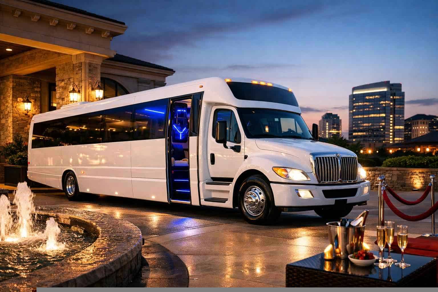 Luxury White Party Bus Rental in Plano Texas