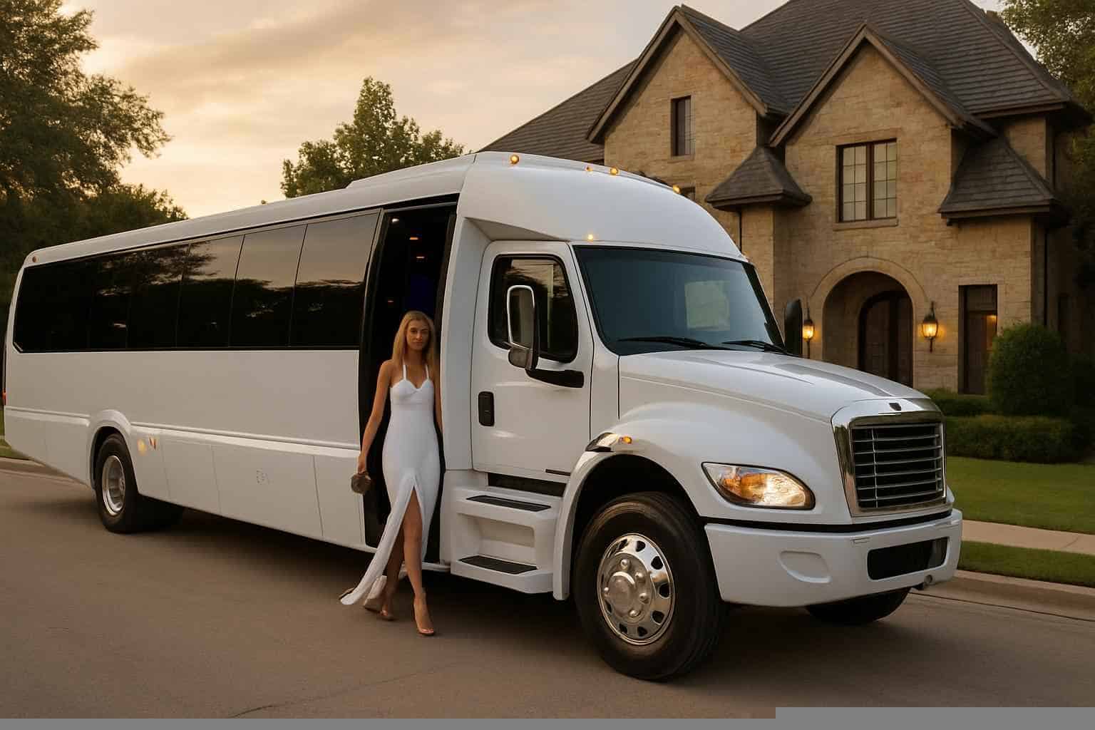 Luxury White Party Bus Rental in Southlake Texas