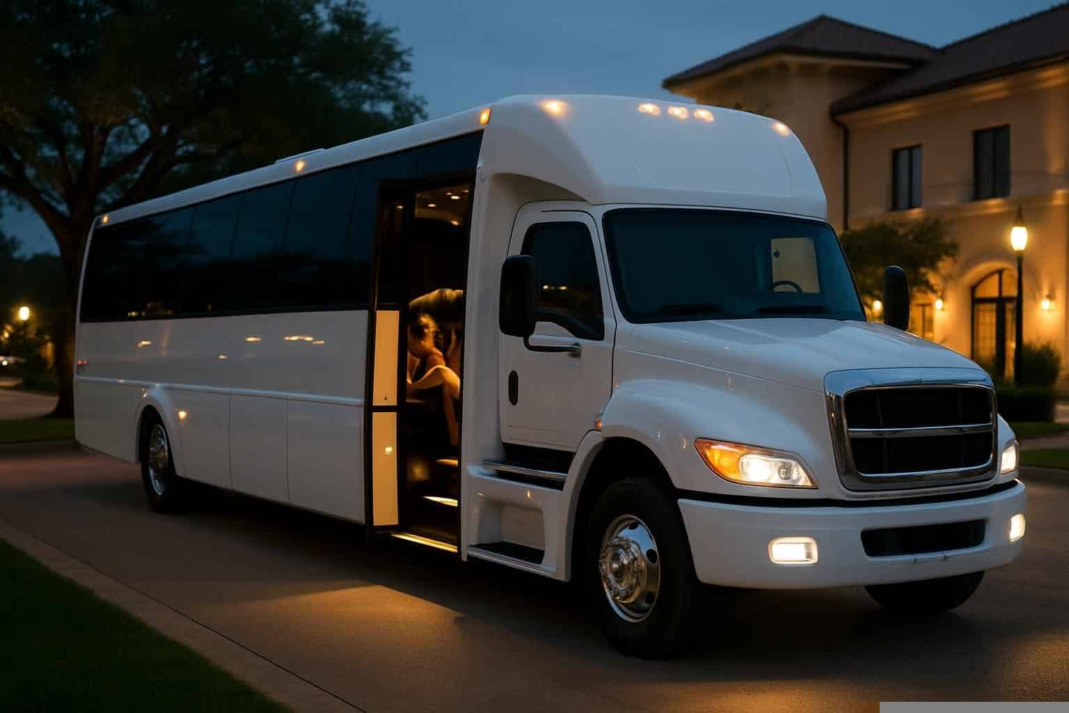 Luxury White Party Bus Rental in The Colony Texas