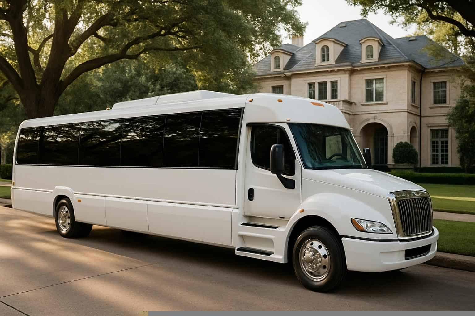 White Party Buses in Highland Park Texas
