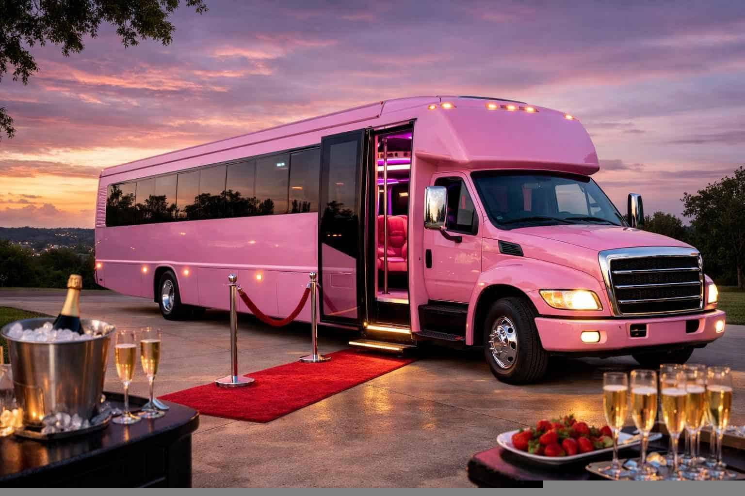 Luxury Pink Party Bus Rental in Cedar Hill Texas