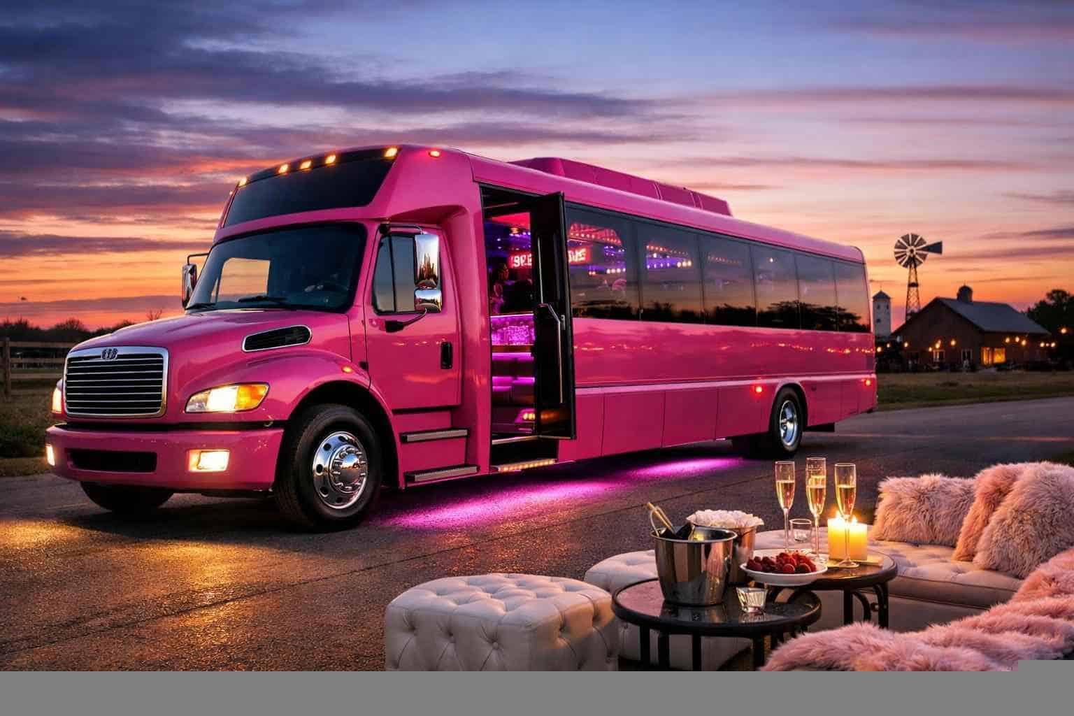 Luxury Pink Party Bus Rental in Celina Texas