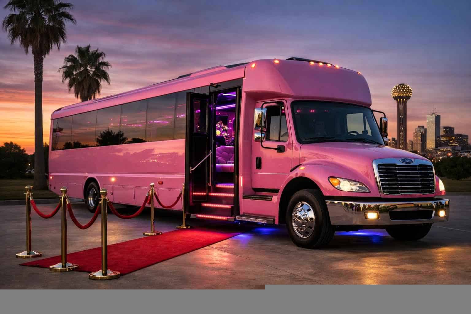 Luxury Pink Party Bus Rental in DeSoto Texas
