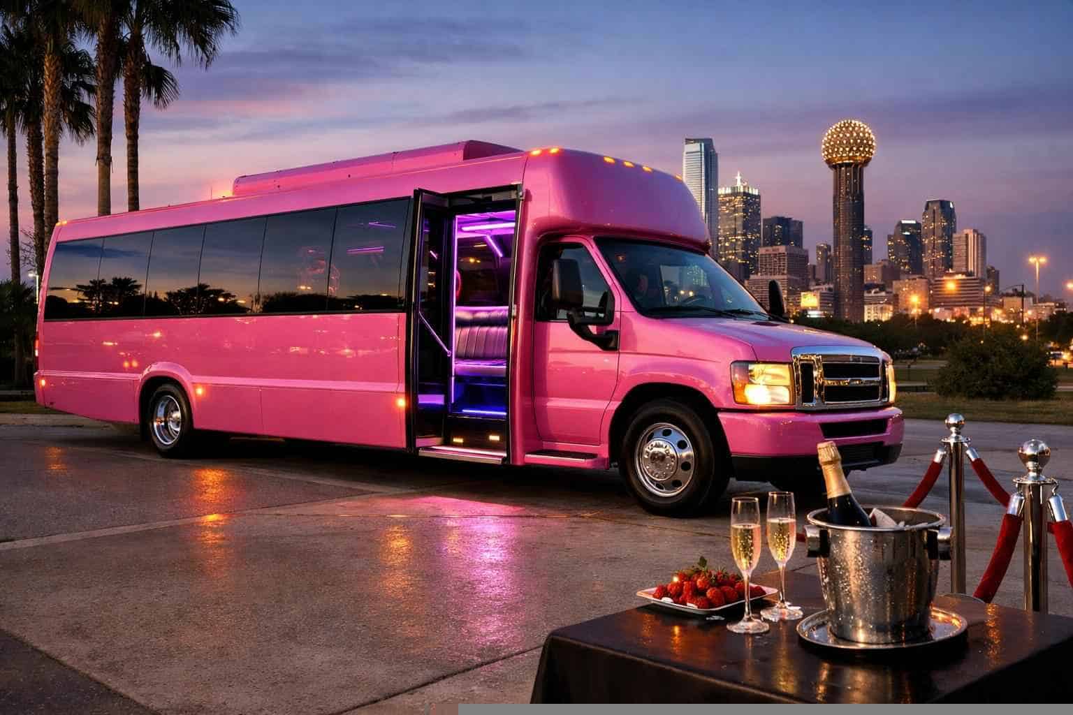 Luxury Pink Party Bus Rental in Duncanville Texas