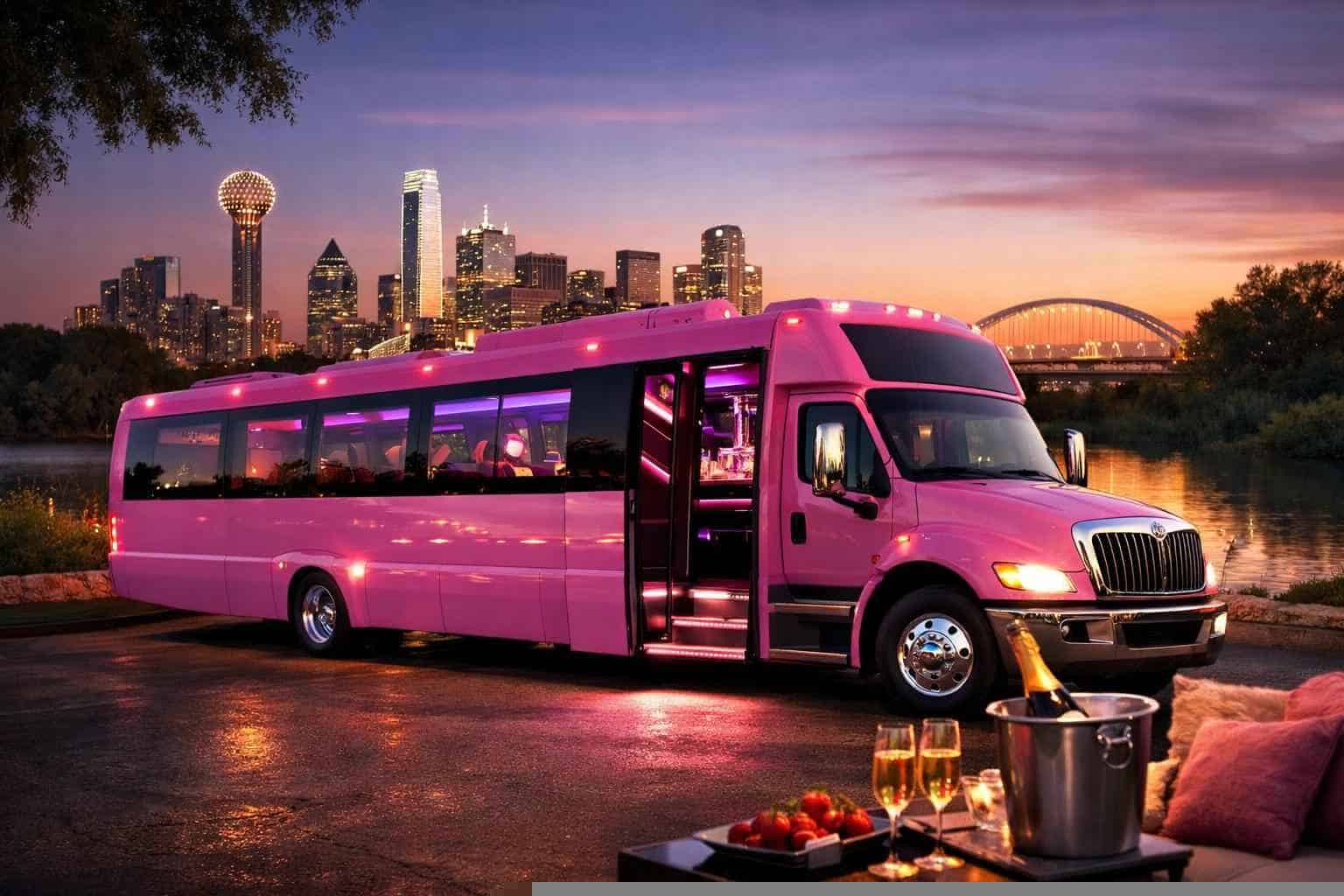 Luxury Pink Party Bus Rental in Grand Prairie Texas