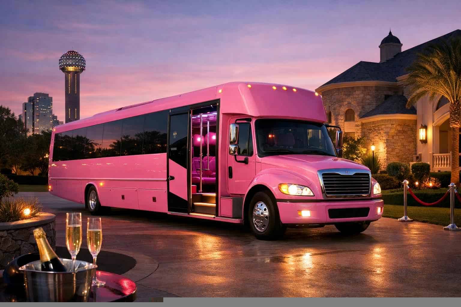 Luxury Pink Party Bus Rental in Lancaster Texas