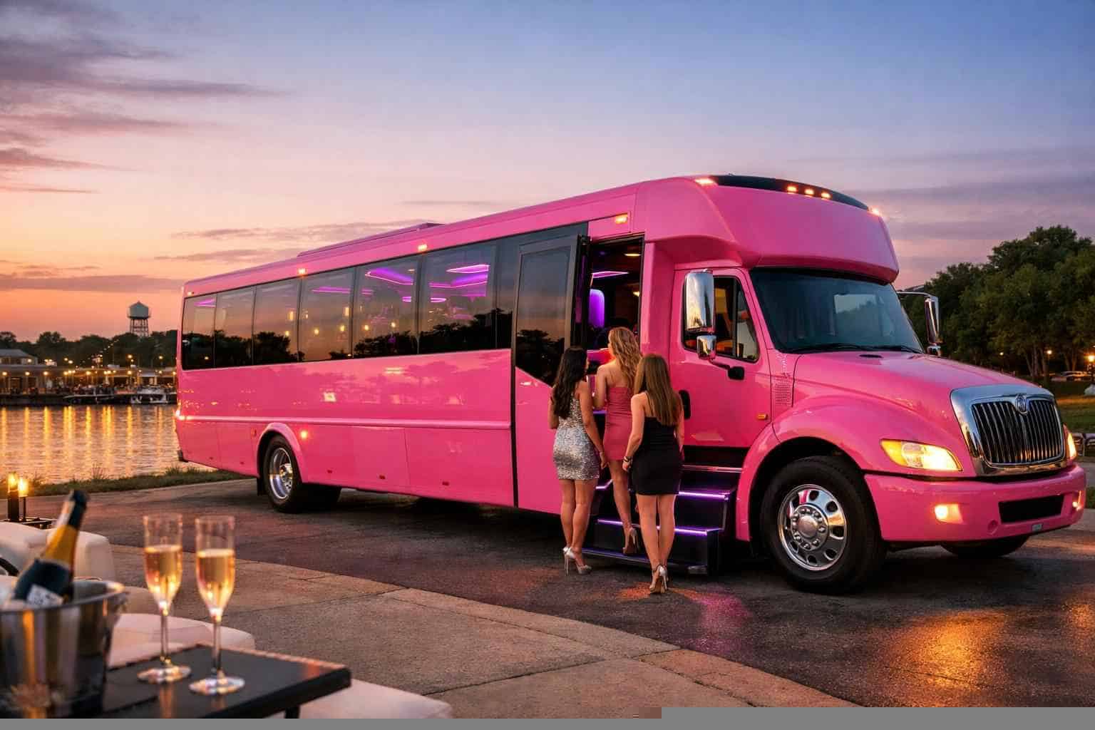 Luxury Pink Party Bus Rental in Little Elm Texas