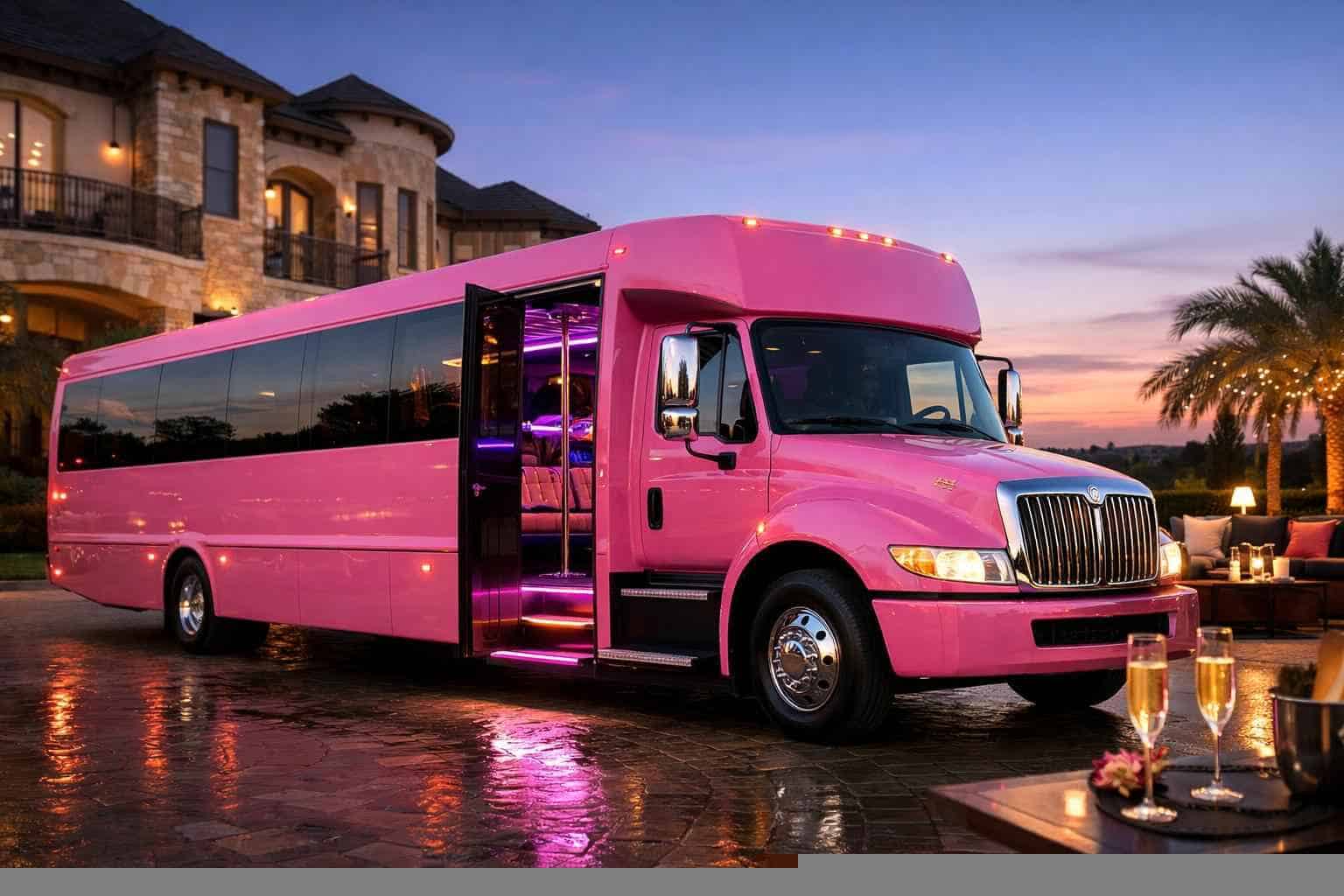 Luxury Pink Party Bus Rental in Prosper Texas