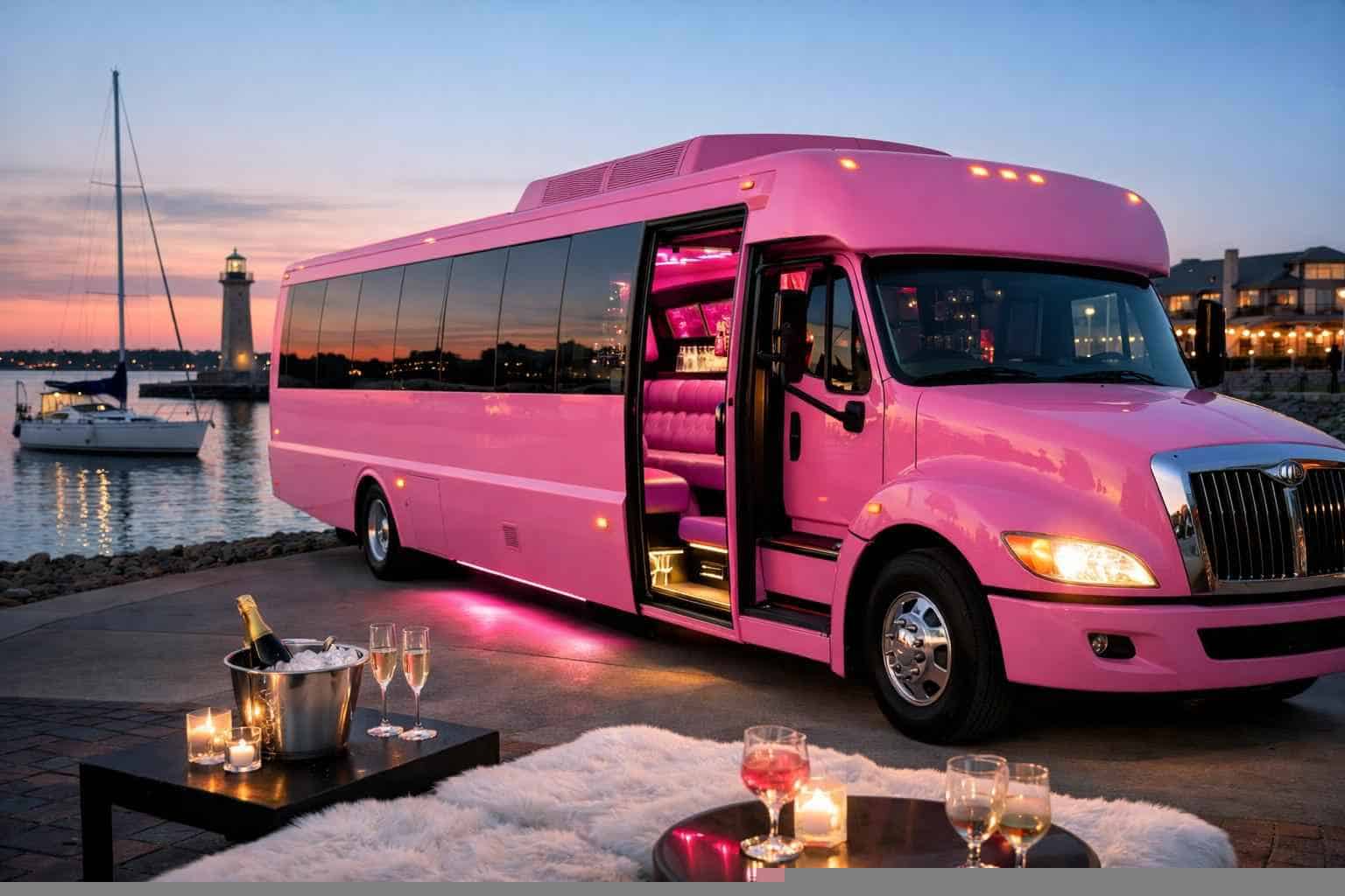 Luxury Pink Party Bus Rental in Rockwall Texas