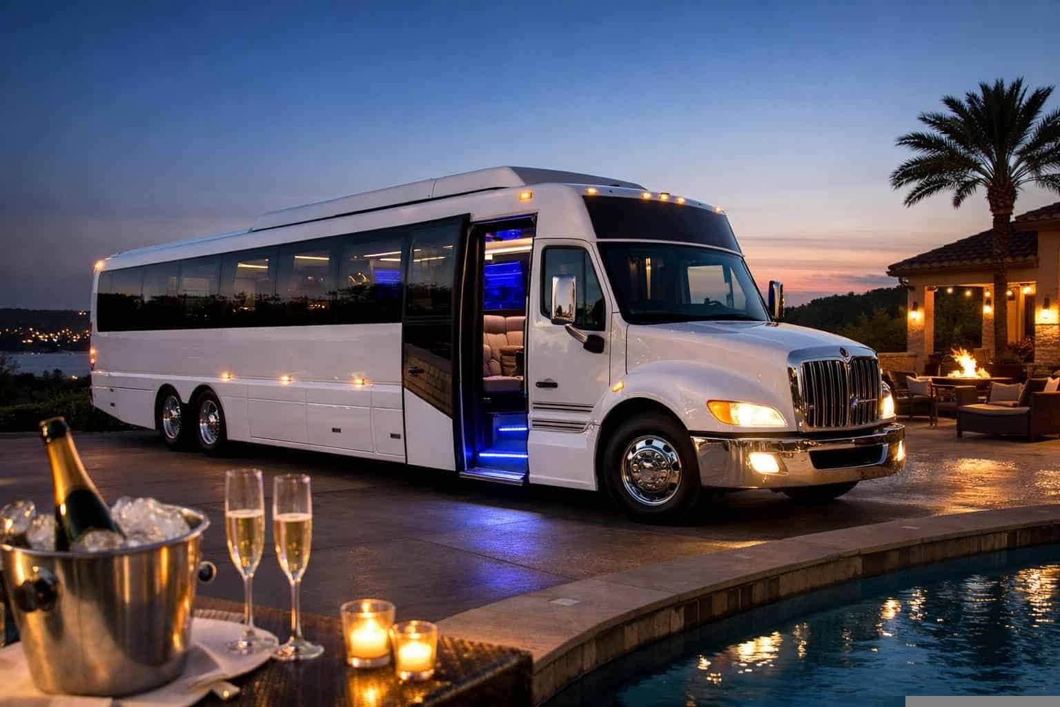 Luxury White Party Bus Rental in Cedar Hill Texas