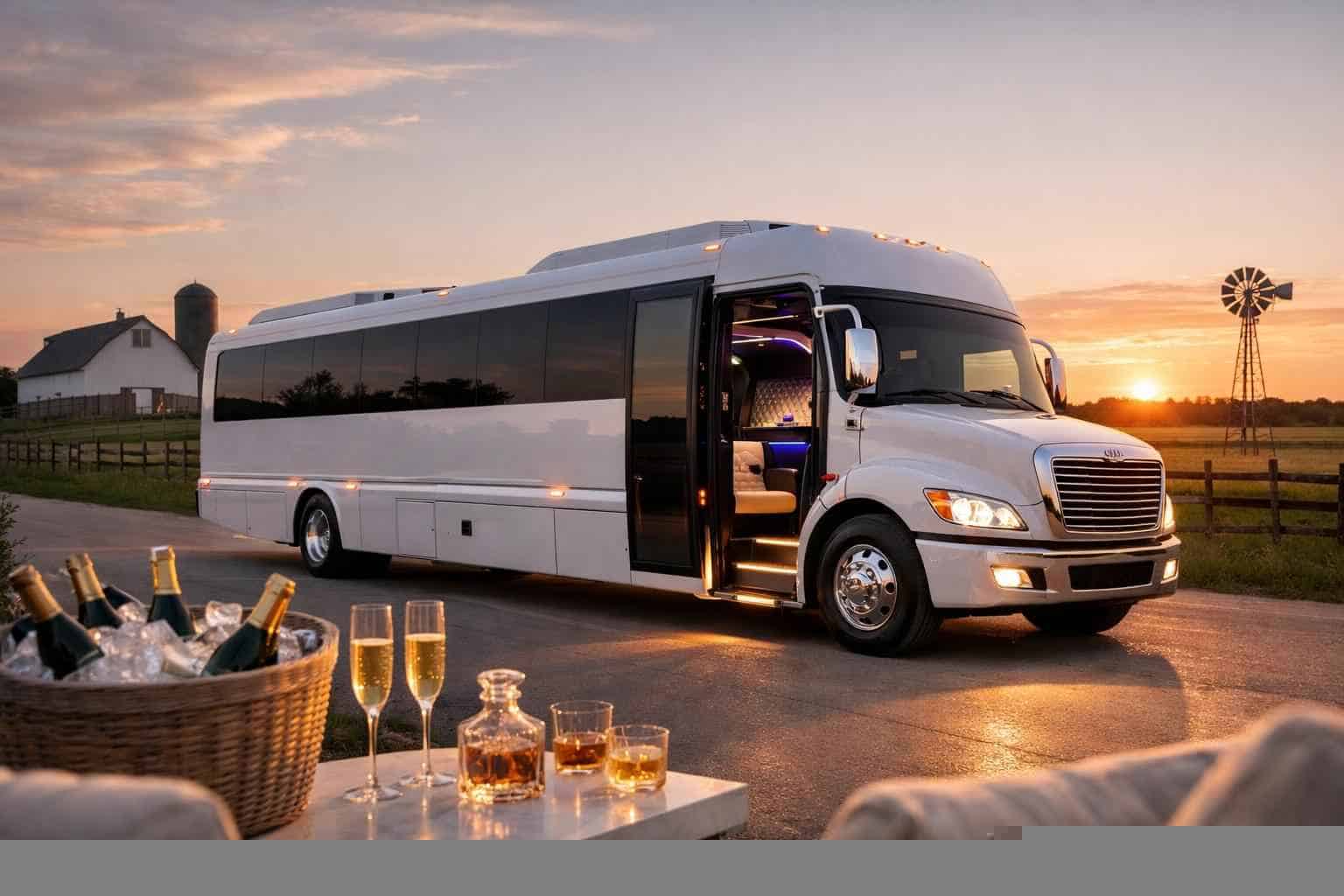 Luxury White Party Bus Rental in Celina Texas