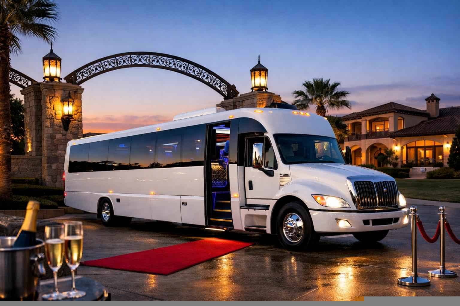 Luxury White Party Bus Rental in DeSoto Texas