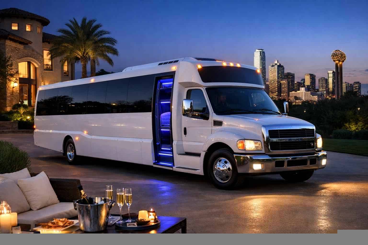 Luxury White Party Bus Rental in Duncanville Texas