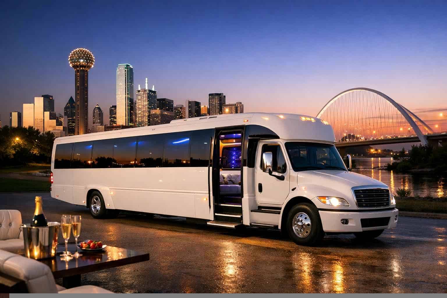 Luxury White Party Bus Rental in Garland Texas
