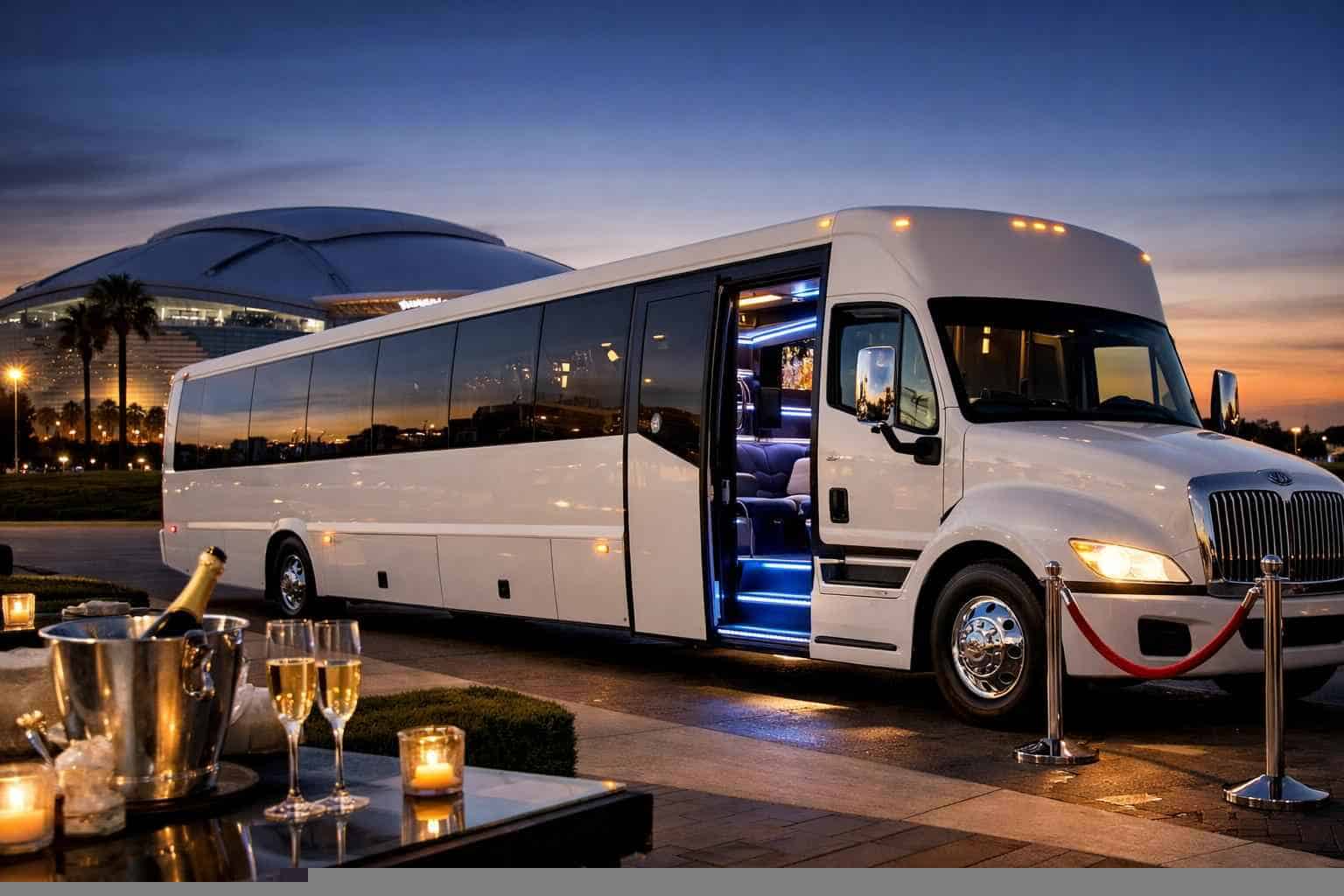 Luxury White Party Bus Rental in Grand Prairie Texas