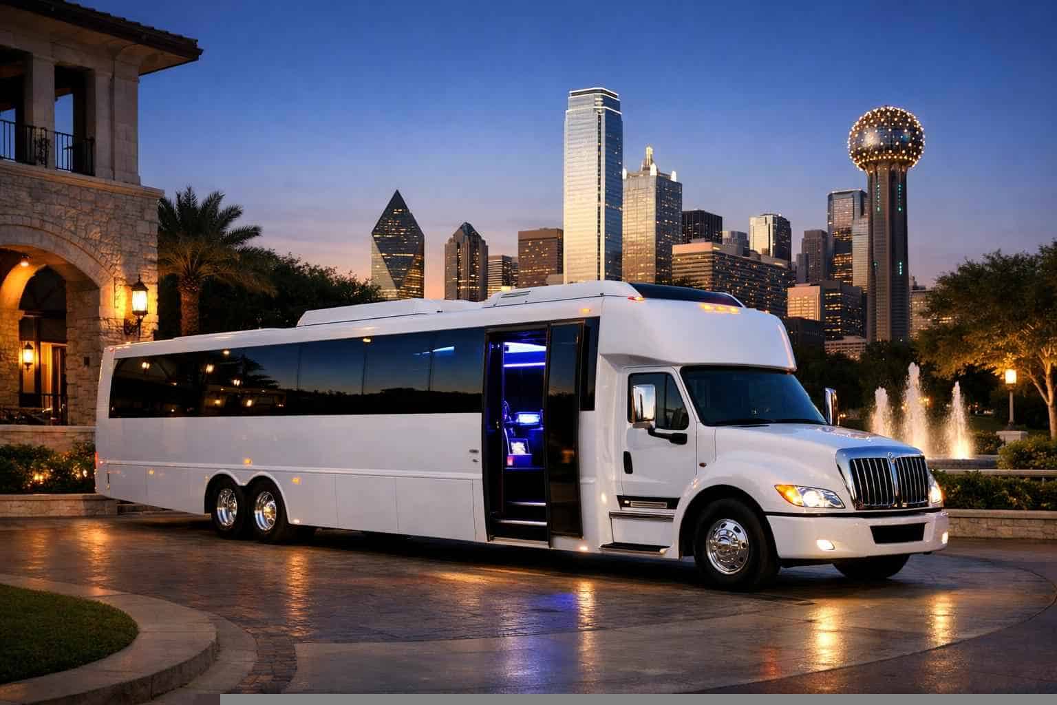 Luxury White Party Bus Rental in Lancaster Texas