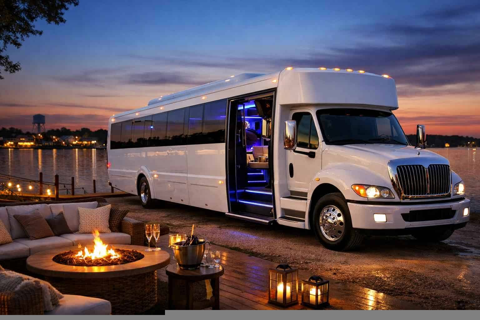 Luxury White Party Bus Rental in Little Elm Texas
