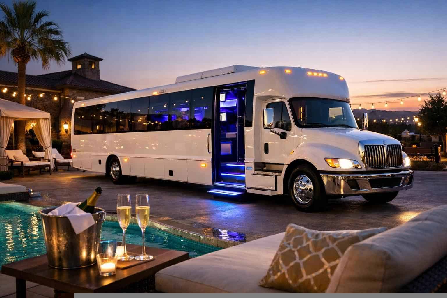 Luxury White Party Bus Rental in Mesquite Texas