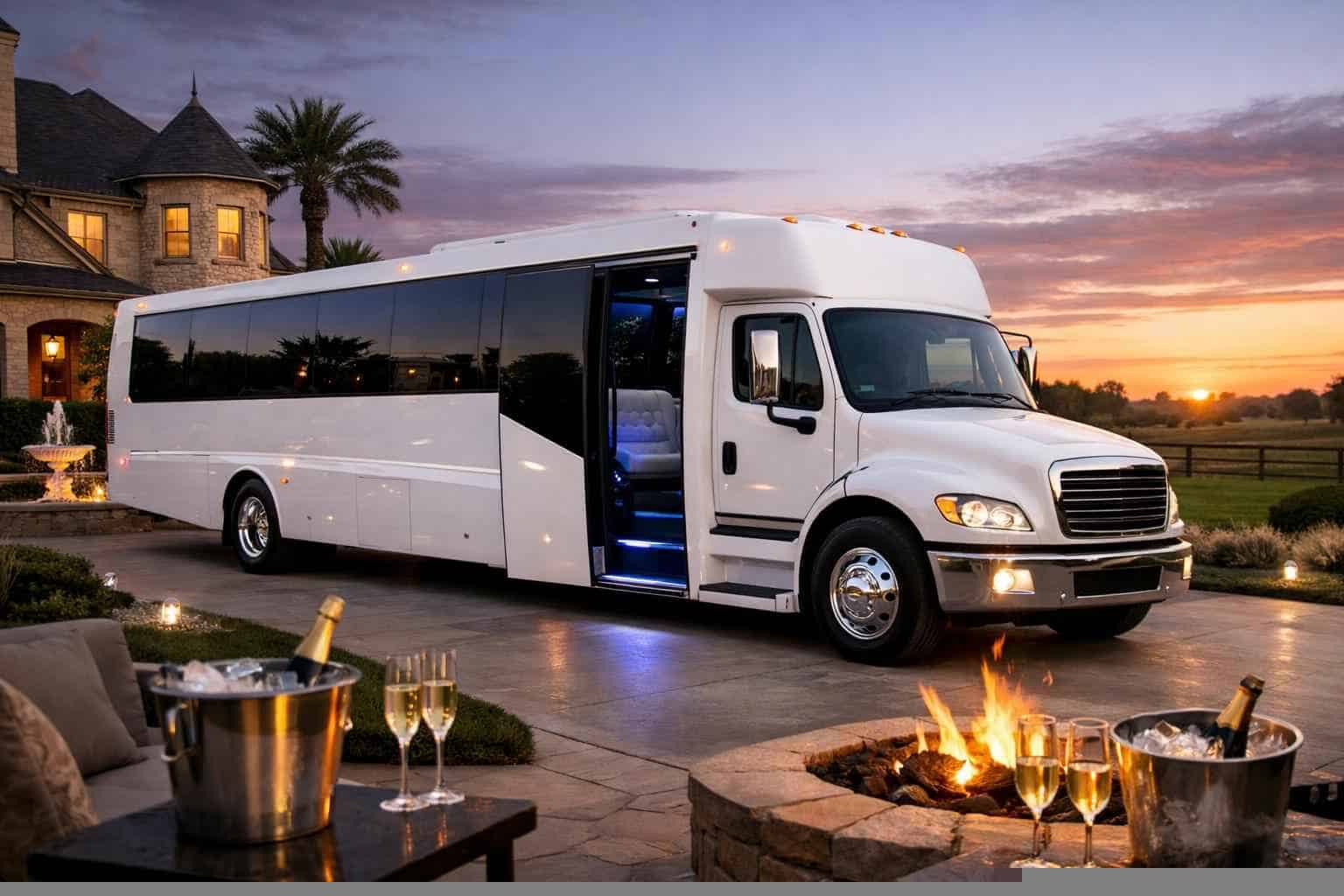 Luxury White Party Bus Rental in Prosper Texas