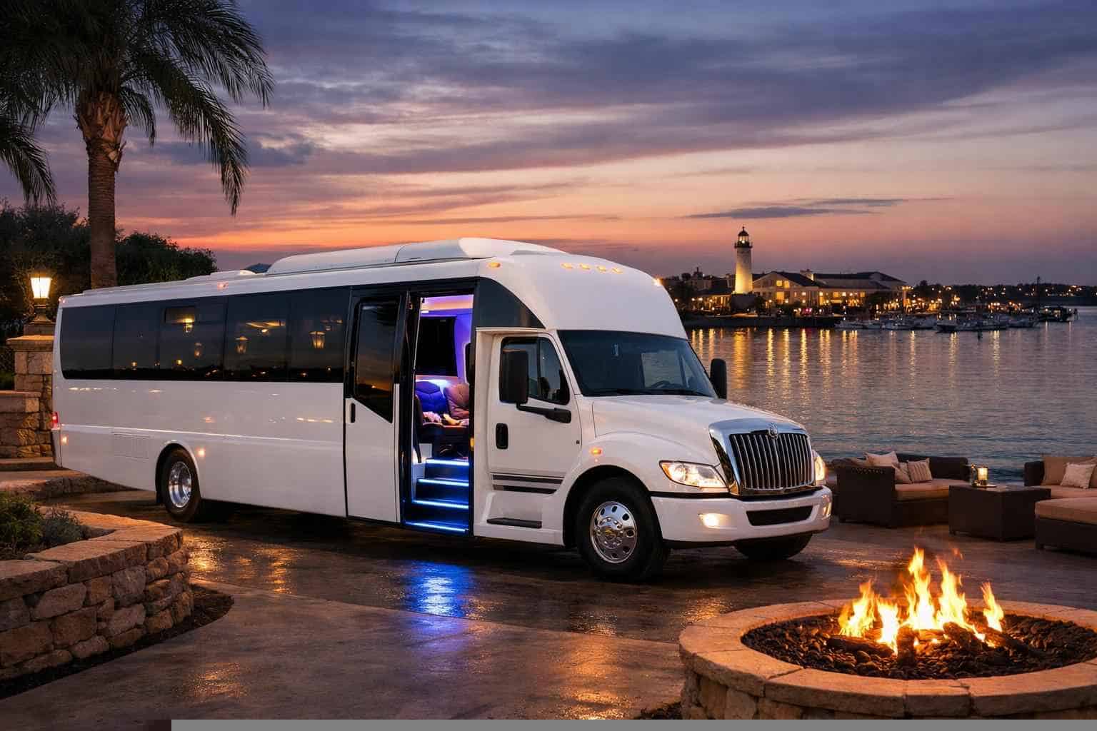 Luxury White Party Bus Rental in Rockwall Texas