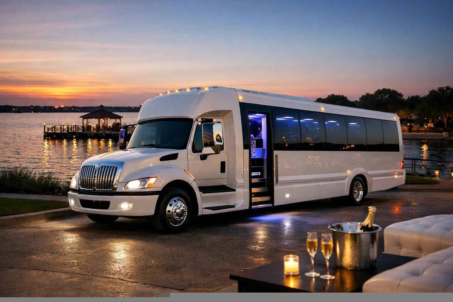 Luxury White Party Bus Rental in Rowlett Texas