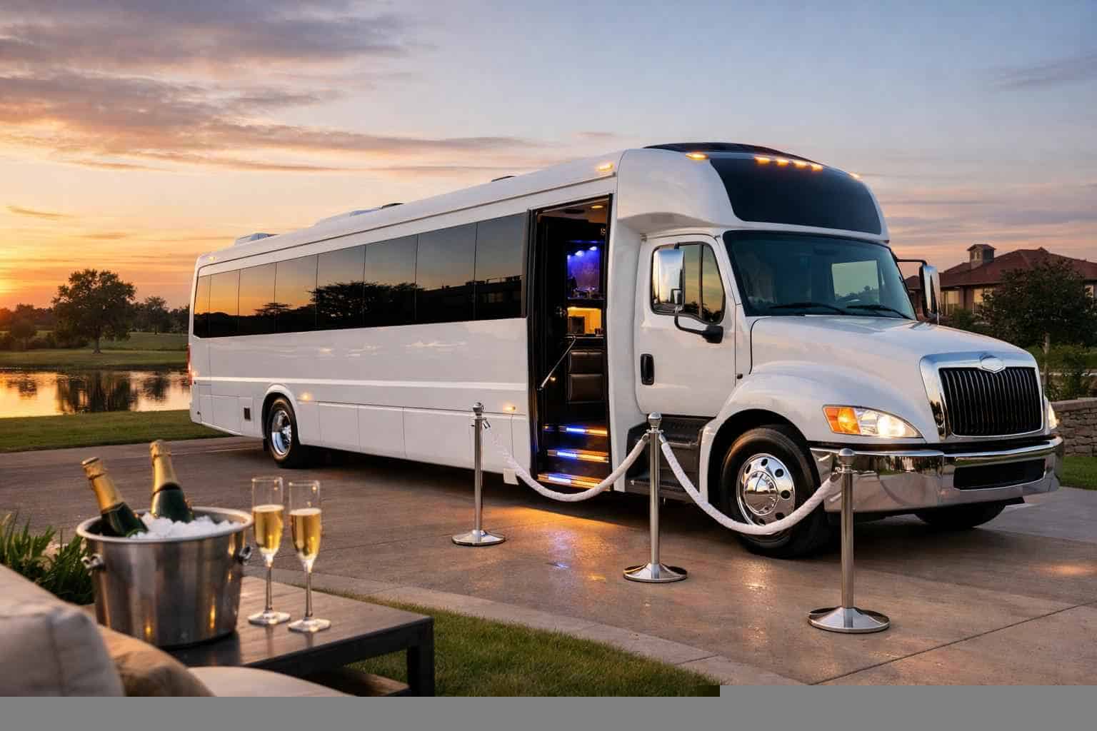Luxury White Party Bus Rental in Sachse Texas