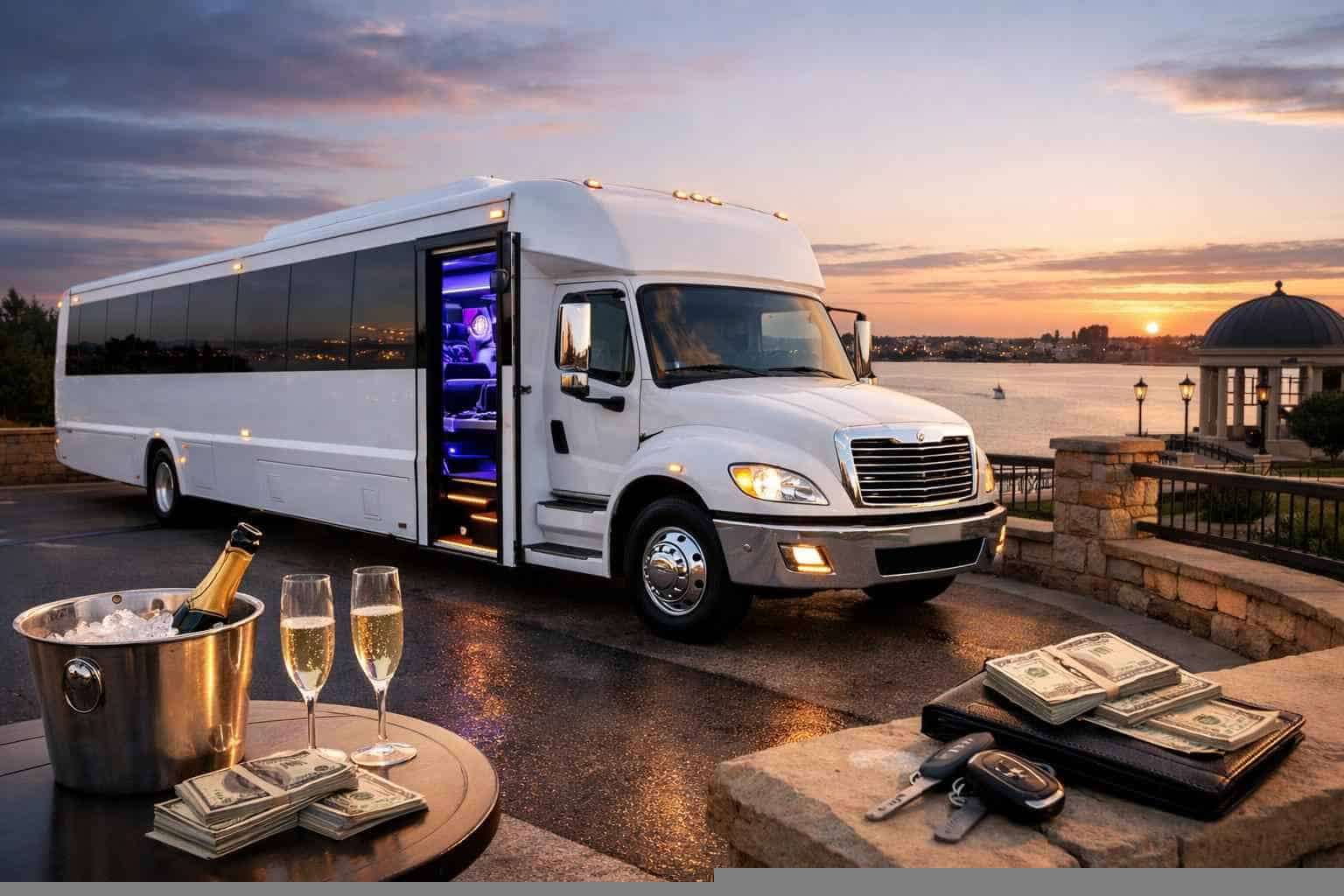White Party Bus Rental Prices in Rockwall TX